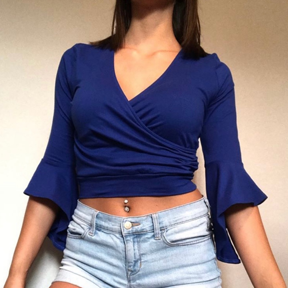 Deep blue, bell sleeve, blouse